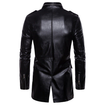 Leder-Trenchcoat Herren Modern mit Taschen und Doppelreißverschluss