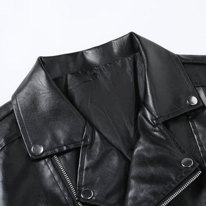 Lederjacke Herren Biker Stil Asymmetrisch Reißverschluss