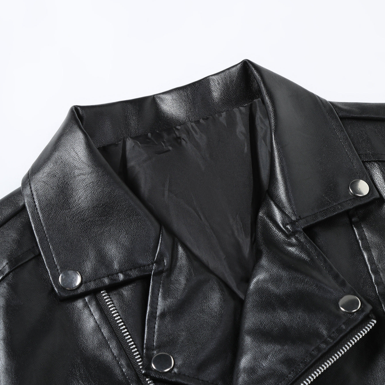 Lederjacke Herren Bikerstyle Kunstleder Schwarz Asymmetrisch
