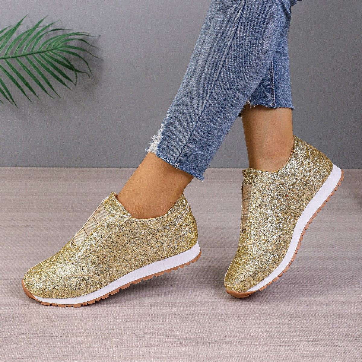 Damen Sneaker Glitzer Heel Sportlich Schuhe - BerlinGlamour