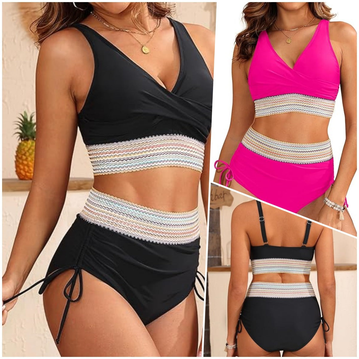 Damen Bikini Hochgeschnitten Elegantes Design Wickeloptik - BerlinGlamour