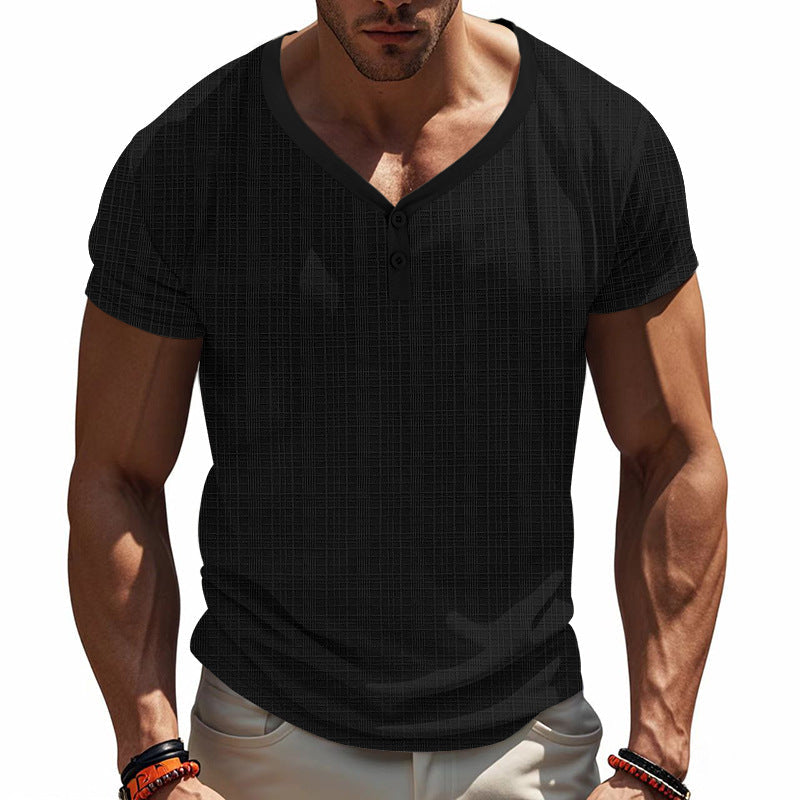 Herren Henley-Shirt Kurzarm Strukturiert Knöpfe Modern