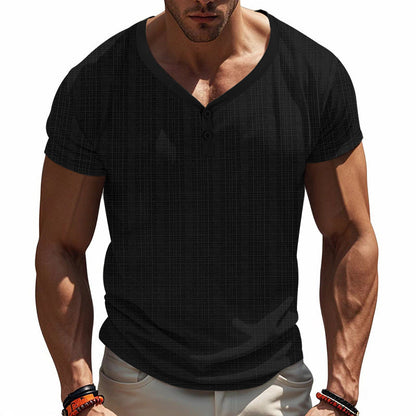 Herren Henley-Shirt Kurzarm Strukturiert Knöpfe Modern