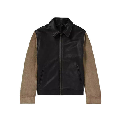 Lederjacke Herren Modern mit Kontrastärmeln Schwarz Ledermantel