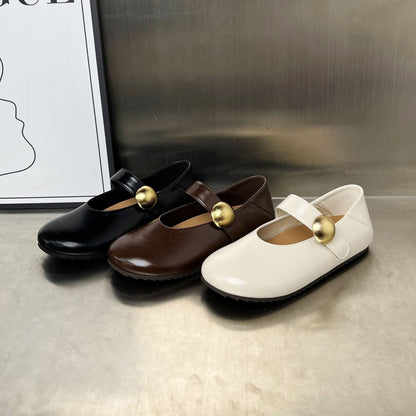 Damen Ballerinas Elegante Riemen Schuhe Goldene Schnalle