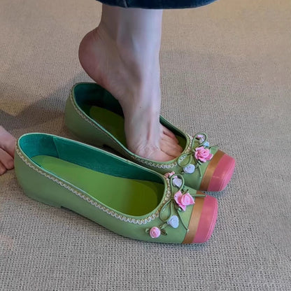 Damen Ballerinas Blumen Dekor Elegant Schnüren - BerlinGlamour