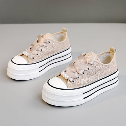 Damen Plateausneaker Elegantes Design Spitze Schwarz