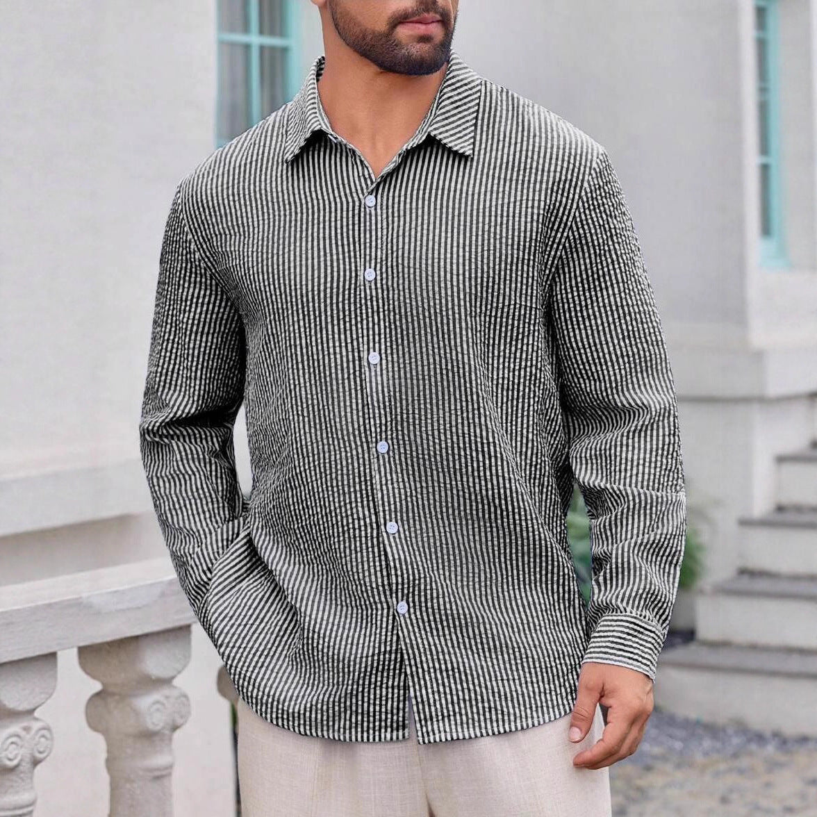 Herren Hemd Schmale Streifen Slim Fit Modern