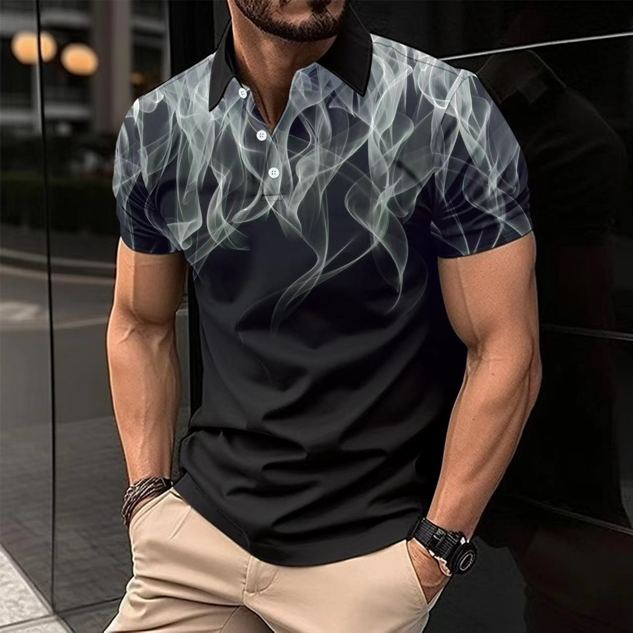 Herren Poloshirt Modern mit Rauchmuster und Flachkragen - BerlinGlamour