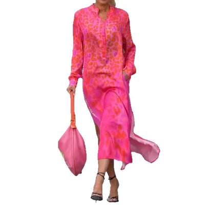 Damen Maxikleid mit Animalprint und Knopfleiste Modern