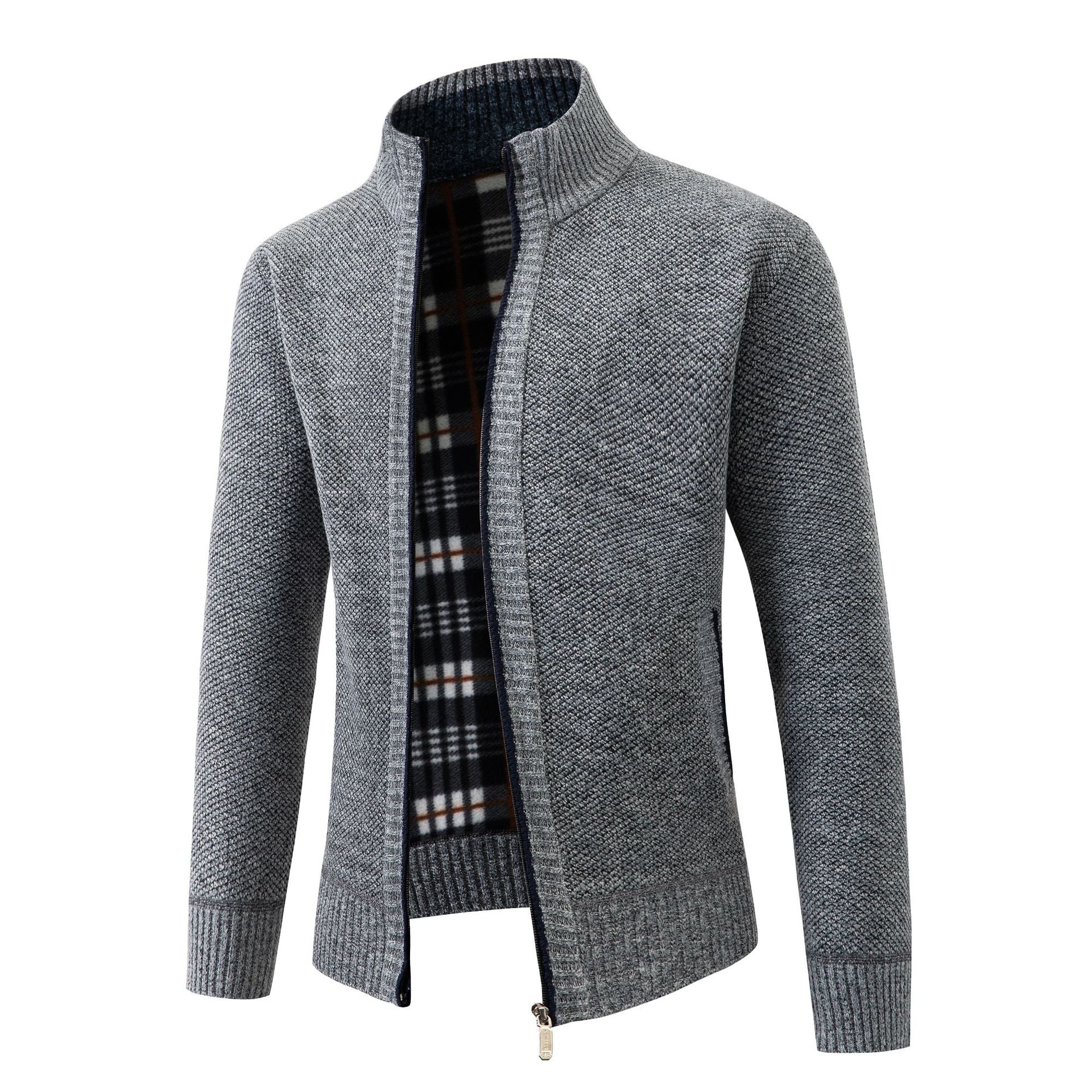 Herren Strickjacke Modern Stehkragen Elegante Optik - BerlinGlamour