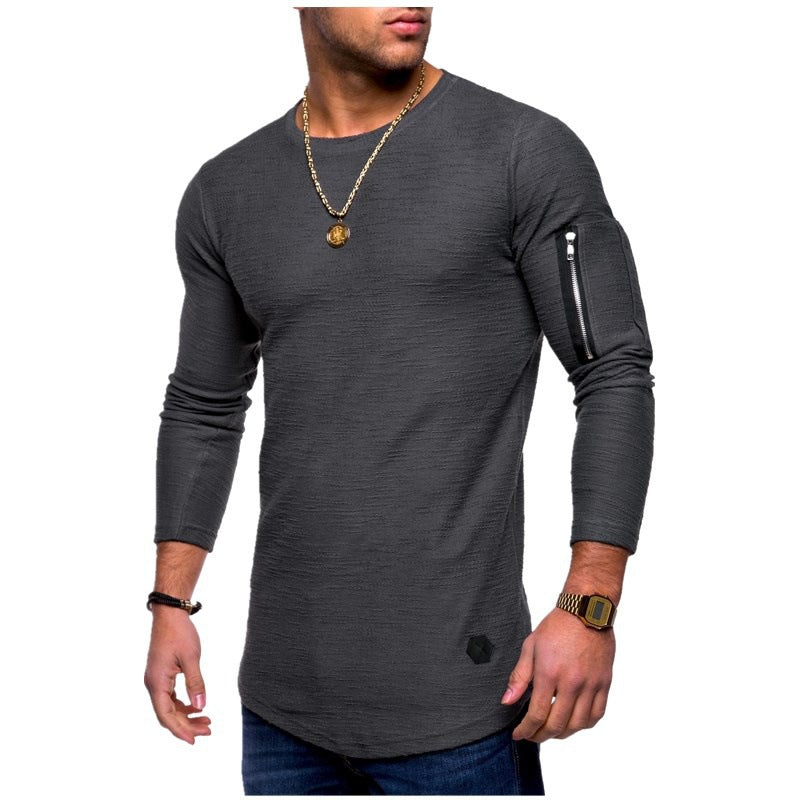 Herren Langarmshirt Modern mit Reißverschluss Armtasche