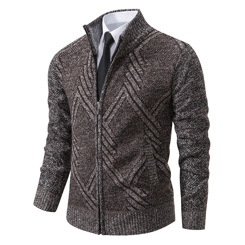 Herren Strickjacke Elegante Zopfmuster Kragen Modern
