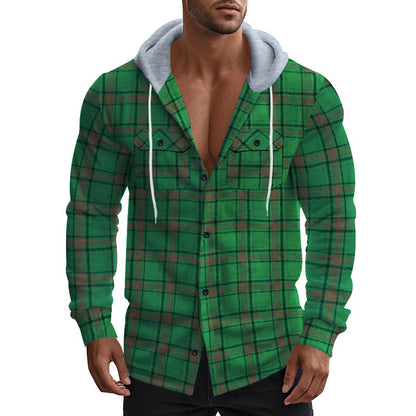 Herren Kapuzenjacke Karomuster mit Taschen Modern