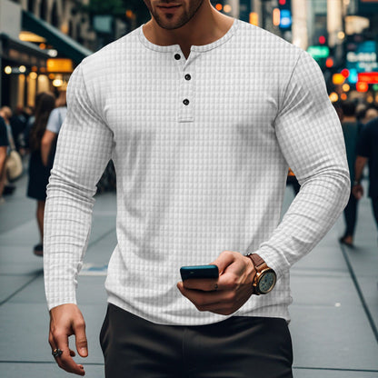 Herren Langarmshirt mit Knopfkragen und Struktur Optik Modern