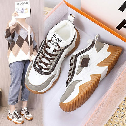 Damen Sneaker Sportlich Chunky Rutschfest Weiß