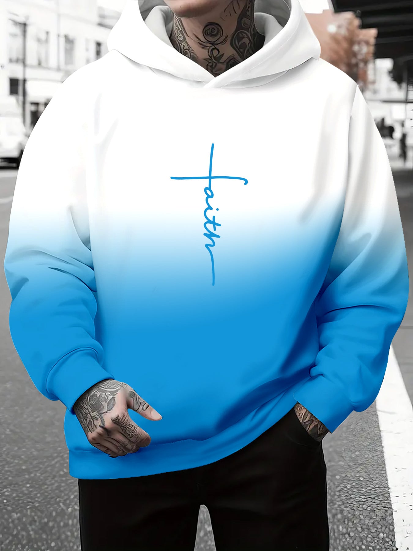 Herren Kapuzenpullover Grau Meliert mit Schriftzug