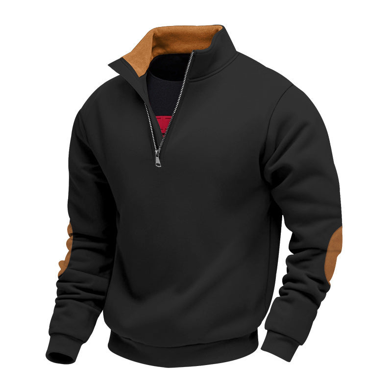 Herren Pullover Stehkragen Reißverschluss Kontrast Modern