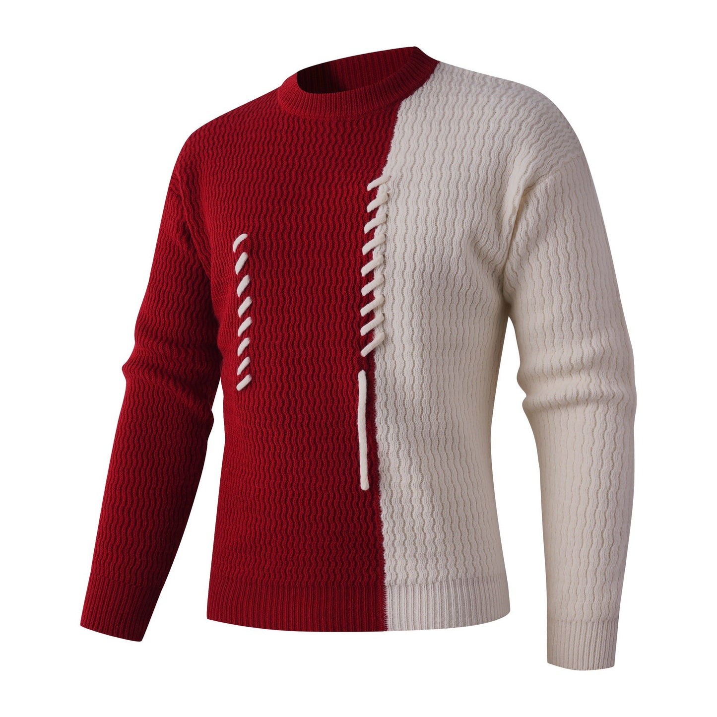 Herren Strickpullover Modern Zopfmuster Kontrast Farben
