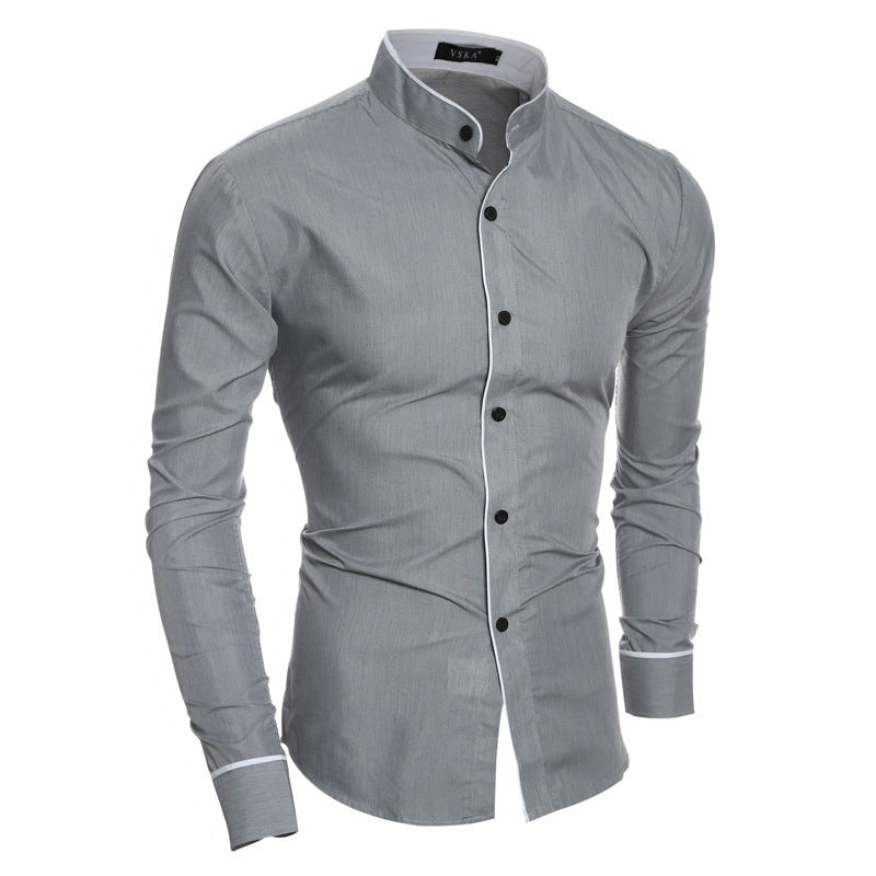 Elegantes Herrenhemd Modern Stehkragen Kontrastpaspel