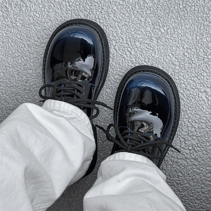 Damen Schnürschuhe Hochglänzend Dicke Sohle Modisch