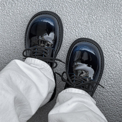 Damen Schnürschuhe Hochglänzend Dicke Sohle Modisch