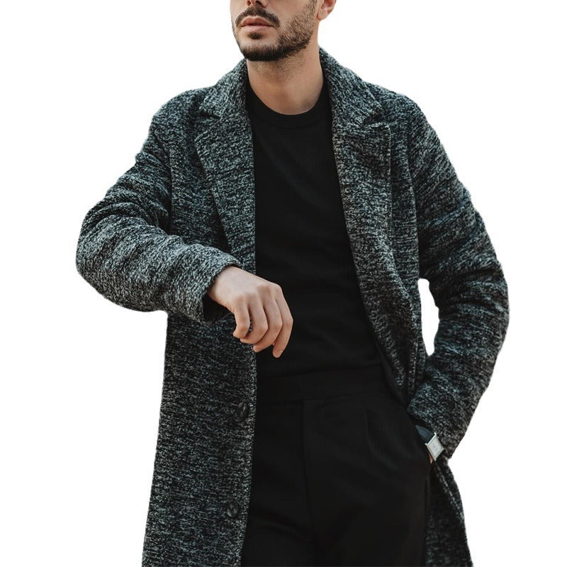 Herren Wintermantel Eleganter Lang Mantel Mit Tiefem Kragen