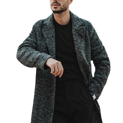 Herren Wintermantel Eleganter Lang Mantel Mit Tiefem Kragen