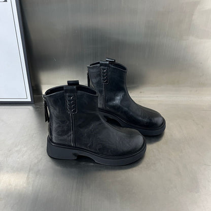 Damen Lederstiefeletten PlateauSchuhe Robust Mit Reißverschluss