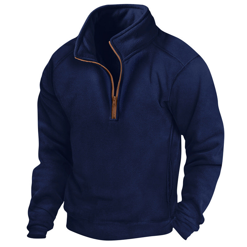 Herren Fleece Pullover Halbzipp mit Struktur Optik Modern