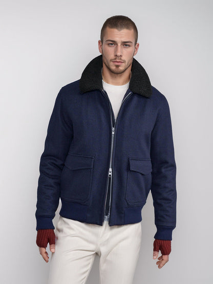 Herren Bomberjacke Fleece Kragen Taschen Warm