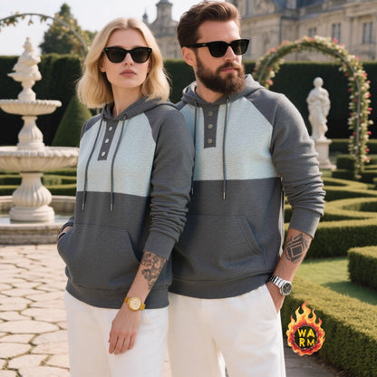 Herren Hoodie Modern mit Knöpfen und Kontrastärmeln