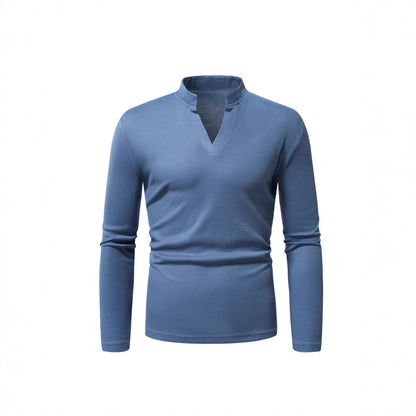 Herren Langarmshirt Stehkragen Modern Strukturiert
