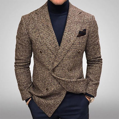Herren Blazer Modern Doppeltreknöpfe Karomuster Elegent