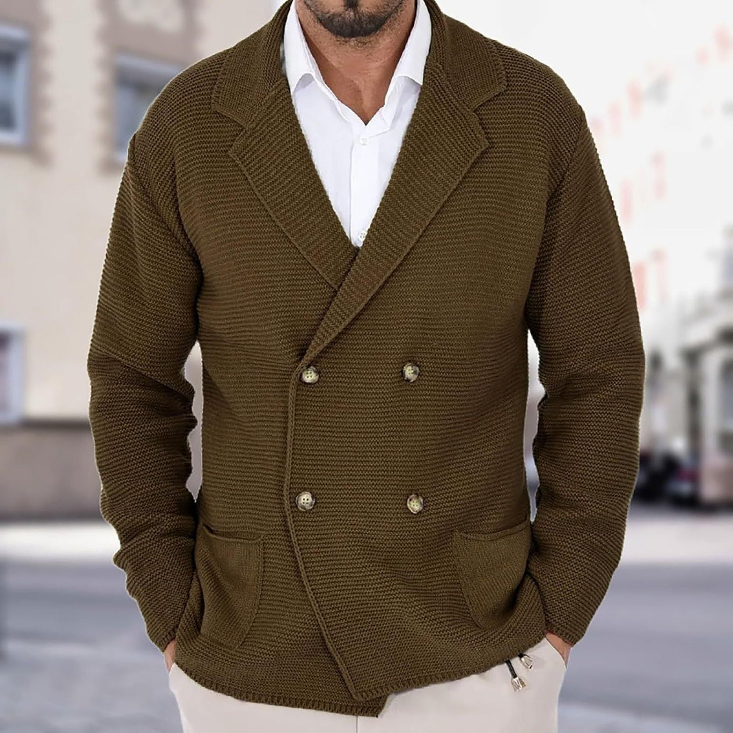 Herren Strickjacke Mit Schalkragen Modern Knöpfe