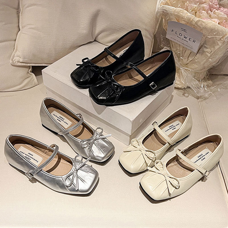 Damen Ballerinas Elegante Schleife Schnürsenkel Modisch