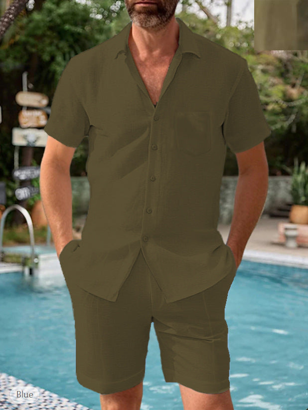 Herren Sommer Set Kurzarm Hemd und Shorts Leicht und Bequem