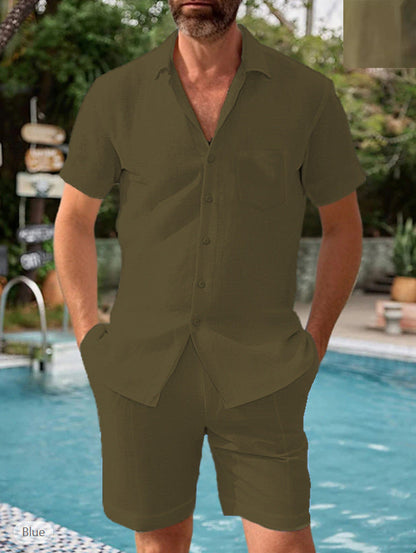 Herren Sommer Set Kurzarm Hemd und Shorts Leicht und Bequem