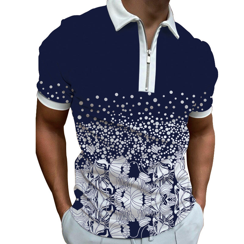 Herren Poloshirt Modern Grafisches Muster Reißverschluss