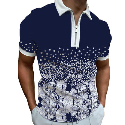 Herren Poloshirt Modern Grafisches Muster Reißverschluss