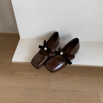 Damen Ballerinas Schleifenakzent Perlen Elegant