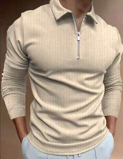 Herren Poloshirt Streifenmuster Reißverschluss Modern