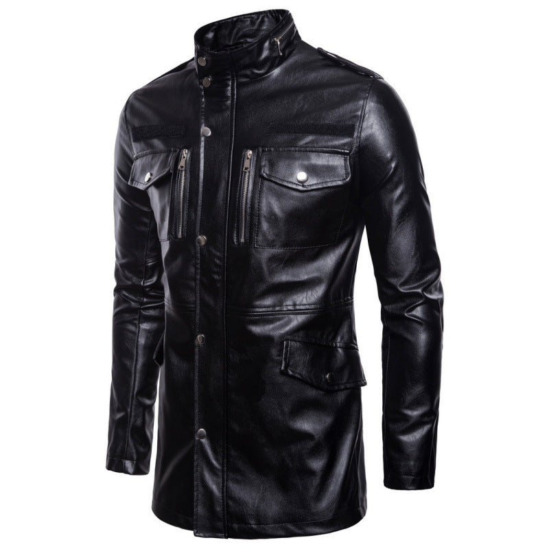 Ledermantel Herren Lang Asymmetrisch Schwarz