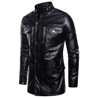 Ledermantel Herren Lang Asymmetrisch Schwarz