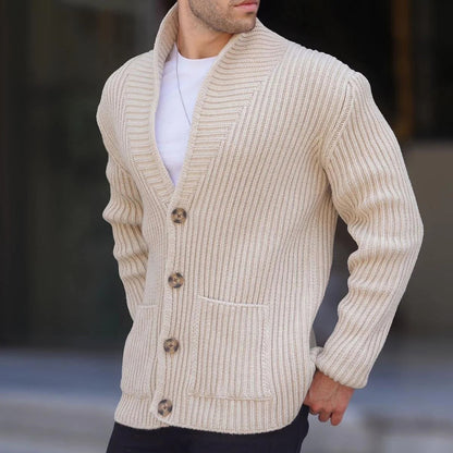 Herren Cardigan Grobgestrickt Breites Rippenmuster Praktisch - BerlinGlamour