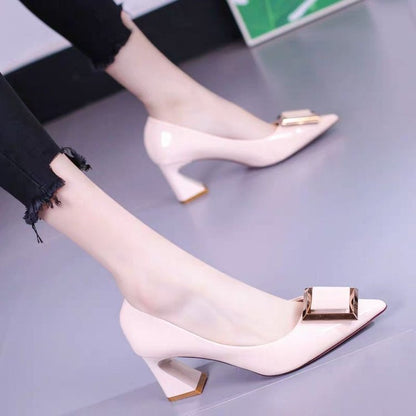Damen Pumps Hochhackig Elegante Quadratverschluss Schuhe