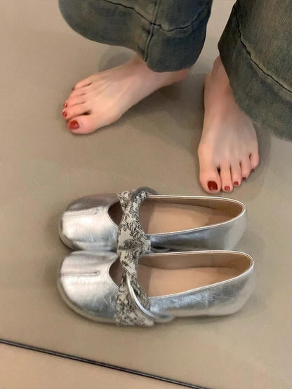 Damen Ballerinas Elegante Lederschuhe Mit Riemen