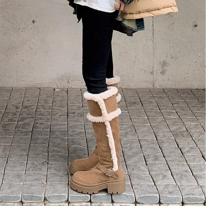 Damen Winterstiefel Flauschig Plateau Heel Modisch