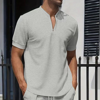 Herren Kurzarmshirt Modern Strukturiert Reißverschluss