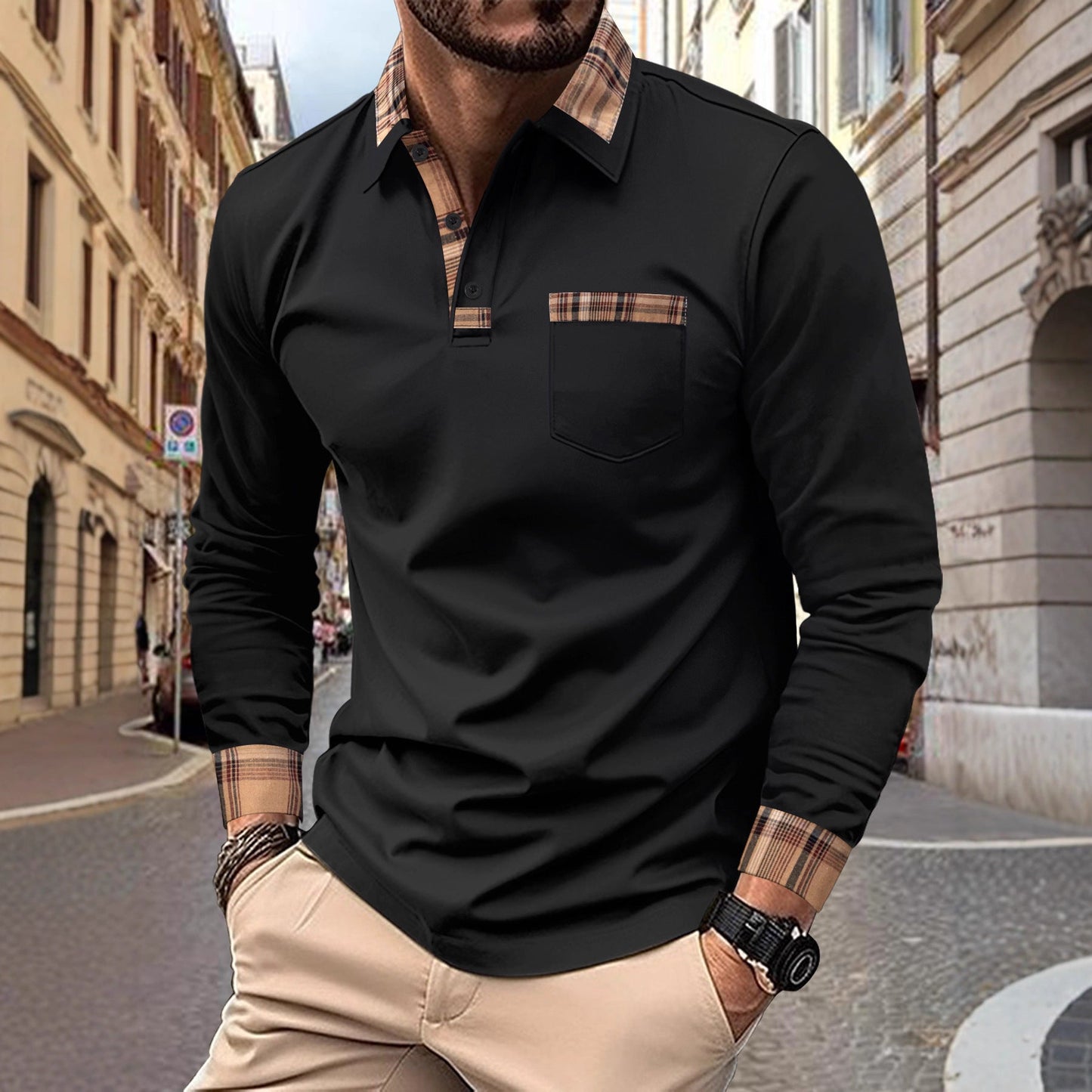 Herren Poloshirt Modern Kontrastkragen Trendy Style